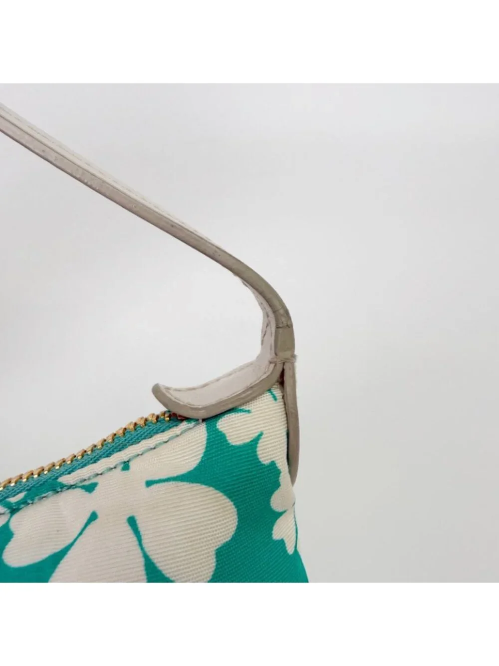 Miu Miu Flower Print Re-Nylon Mini Hobo Handbag Leather Green White Gold Vintage